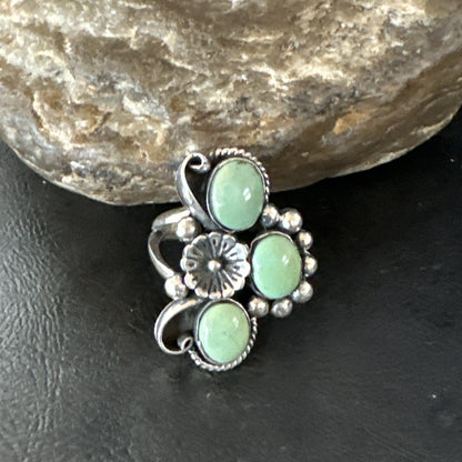 Yazzie Ring Green Turquoise Navajo Sterling Silver Cluster Size 9 19209