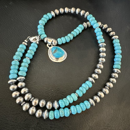 WoMens Blue Kingman Turquoise Pendant Navajo Sterling Silver Necklace 21" 17977