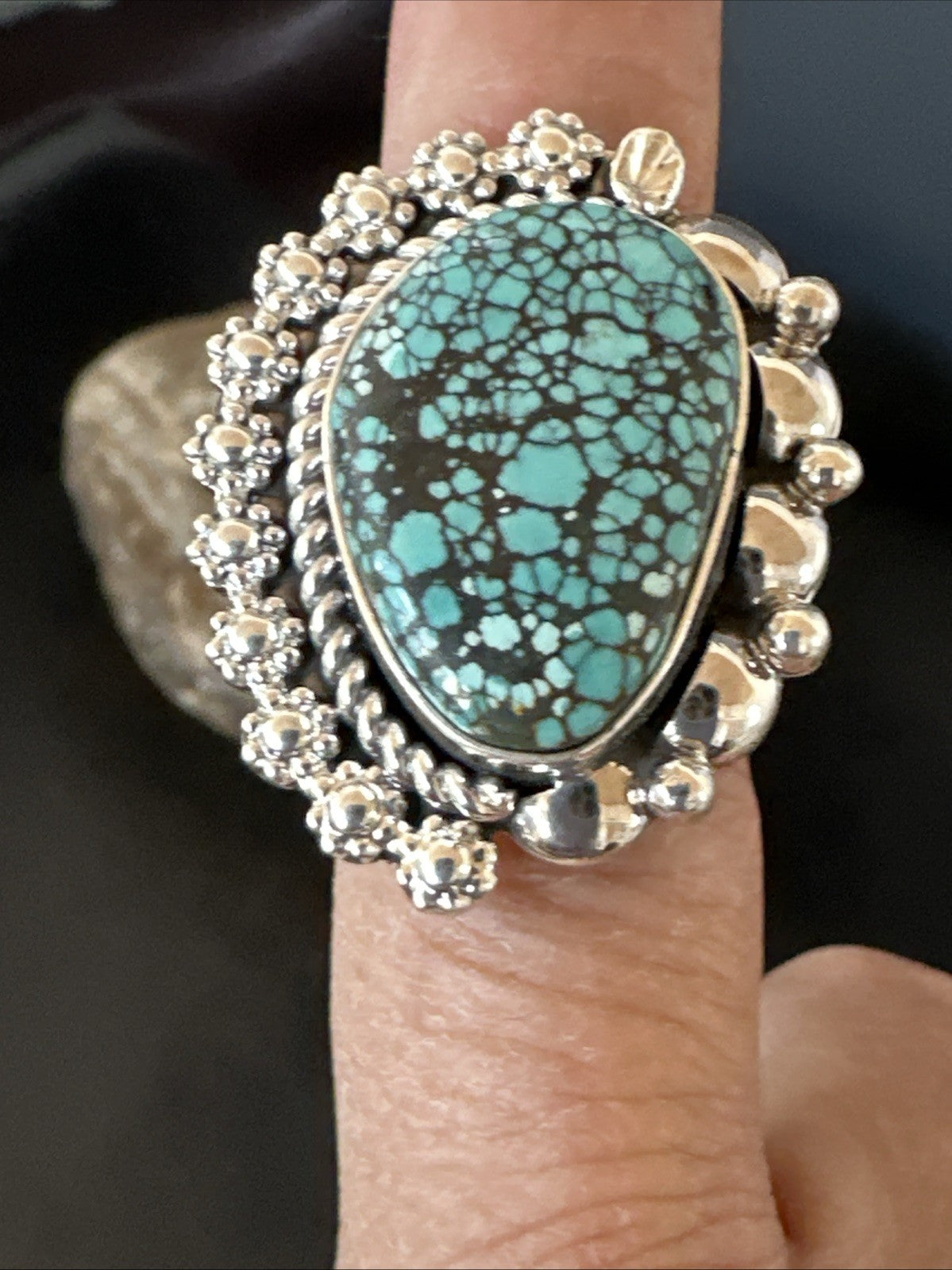 Navajo Sterling Silver Spiderweb Turquoise Ring Sz 8 19617