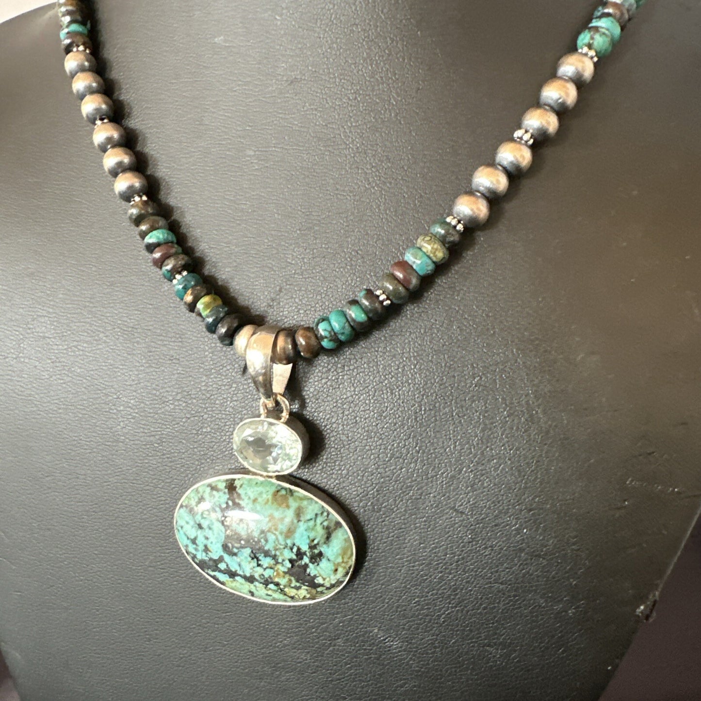 Mens Blue Spiderweb Turquoise Pendant Navajo Sterling Silver Necklace 18063
