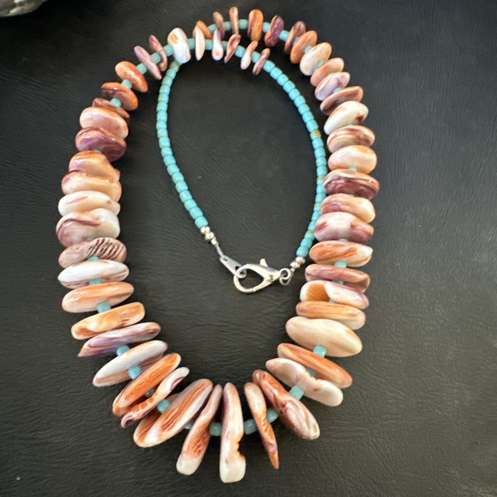 Spiny Oyster Turquoise Heishi Navajo Sterling Silver Necklace 20” 17757