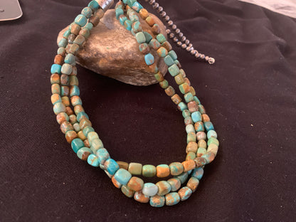 Green Turquoise Navajo Pearls Sterling Silver Native American Necklace 00611