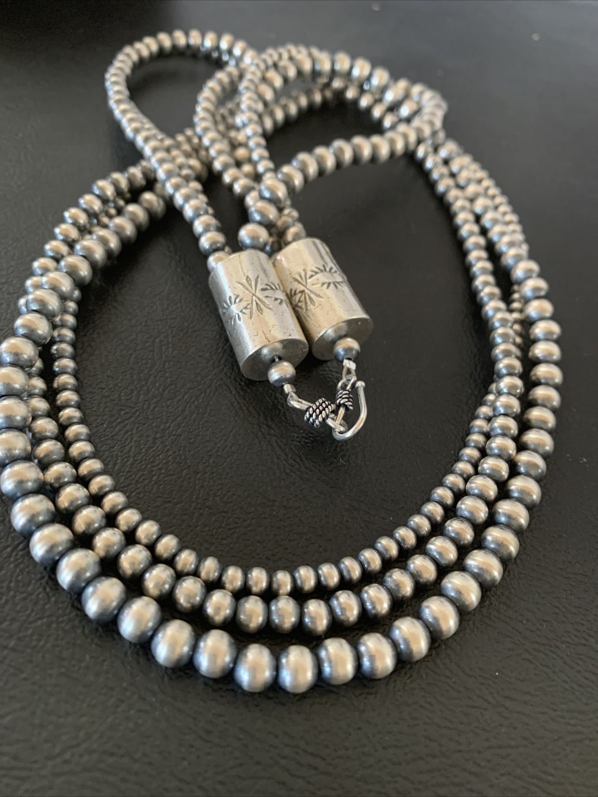 Native American Sterling Silver Navajo Pearls 3 Strands 24" Necklace 95724