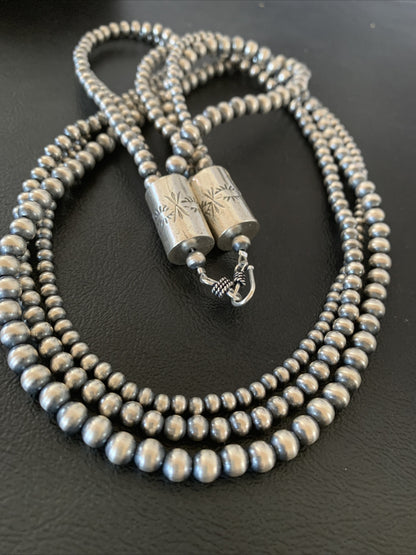 Native American Sterling Silver Navajo Pearls 3 Strands 24" Necklace 95724