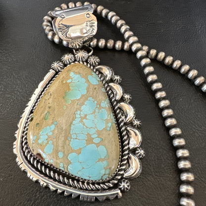 XXL Mens Royston Turquoise Pendant Navajo Pearls Sterling Silver Necklace 18744