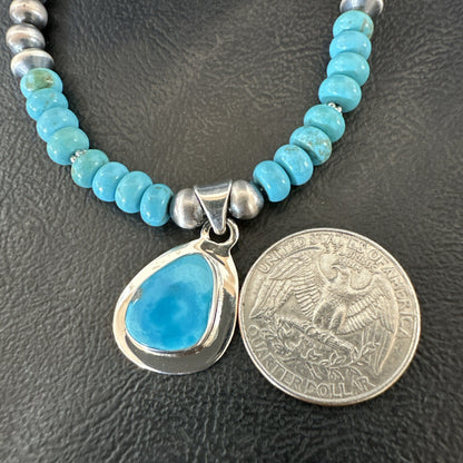 WoMens Blue Kingman Turquoise Pendant Navajo Sterling Silver Necklace 21" 17965