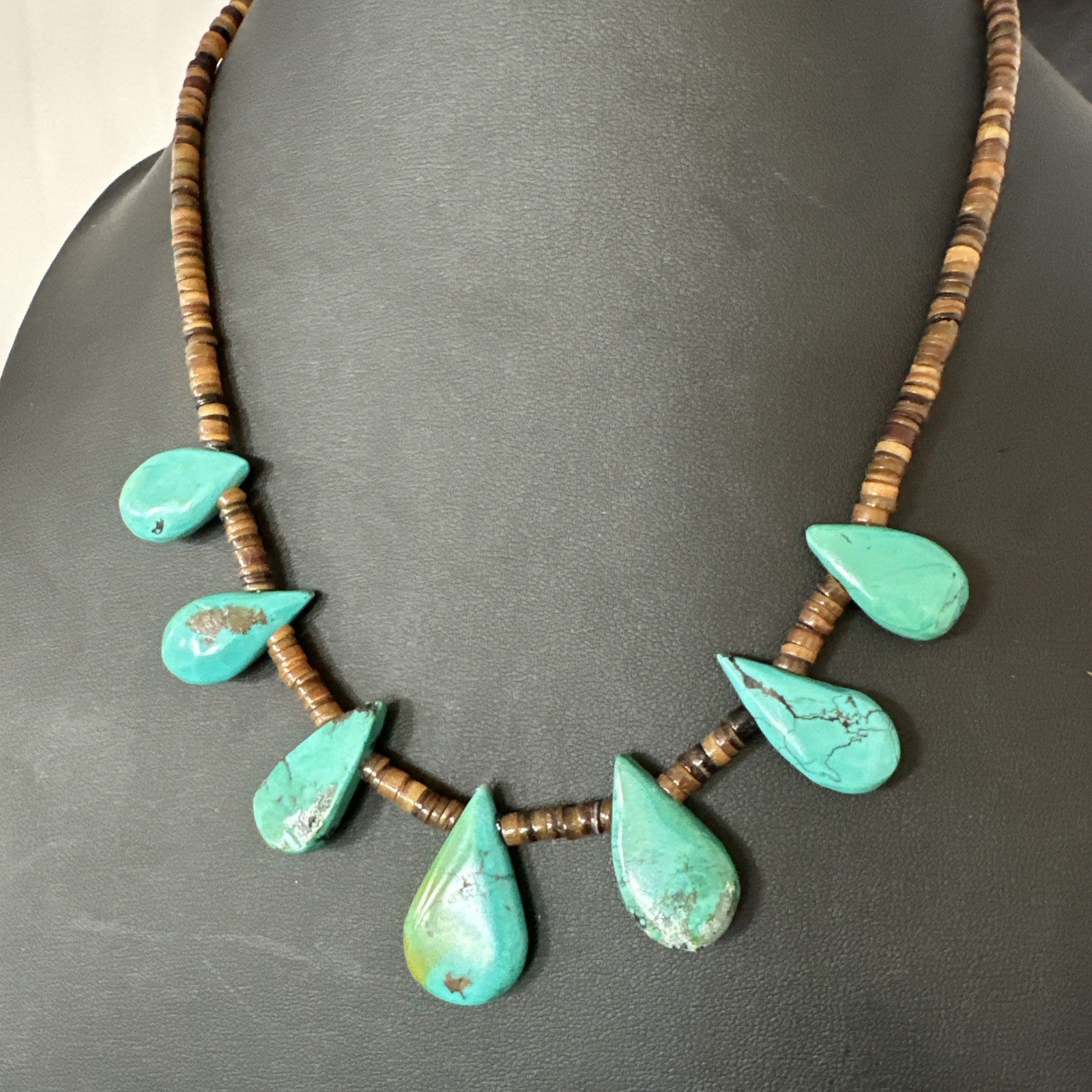 Southwestern Sterling Silver Blue Turquoise Shell 20" Necklace 19507