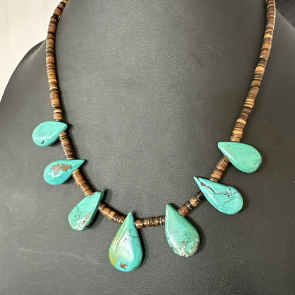 Southwestern Sterling Silver Blue Turquoise Shell 20" Necklace 19507