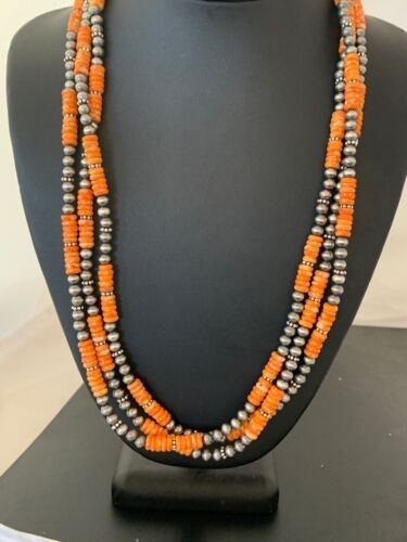 Native American Spiny Oyster 3 Strand Navajo Pearls Necklace 4711