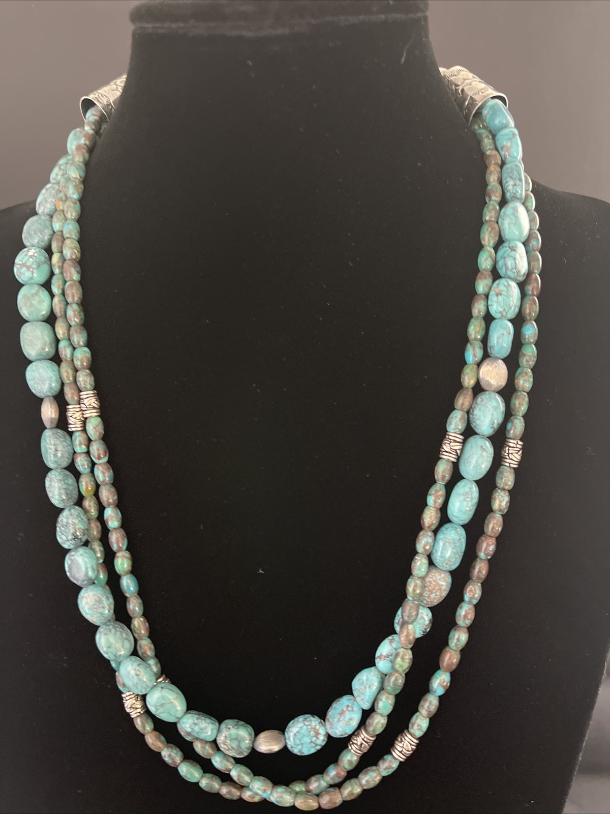 Navajo Pearls Sterling Silver 3 Strands 6mm Turquoise Heishi Necklace 23" 01773
