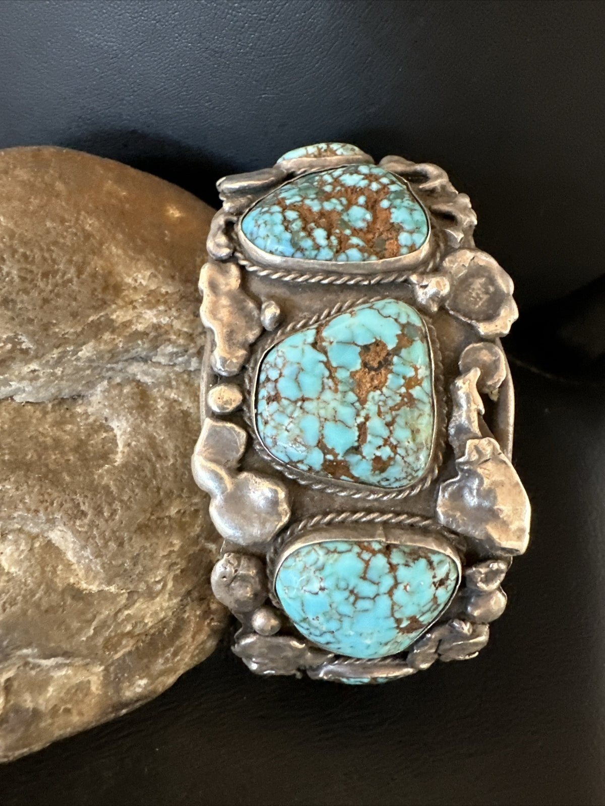 XL Blue Kingman Turquoise Old Pawn 5S Navajo Sterling Silver Cuff Bracelet 18144