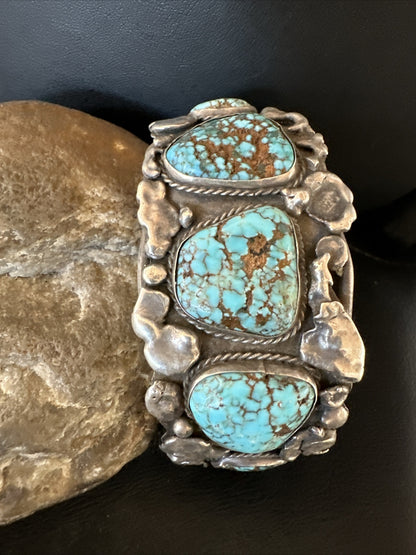 XL Blue Kingman Turquoise Old Pawn 5S Navajo Sterling Silver Cuff Bracelet 18144