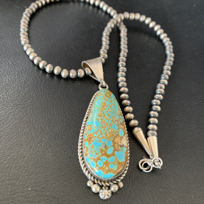 Mens Blue Turquoise #8 Pendant Navajo Pearls Sterling Silver Necklace 13262N