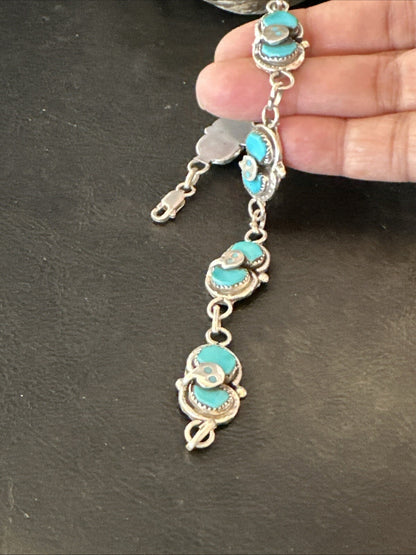 ZUNI Blue Kingman Turquoise Sterling Silver Snake Bracelet 18687