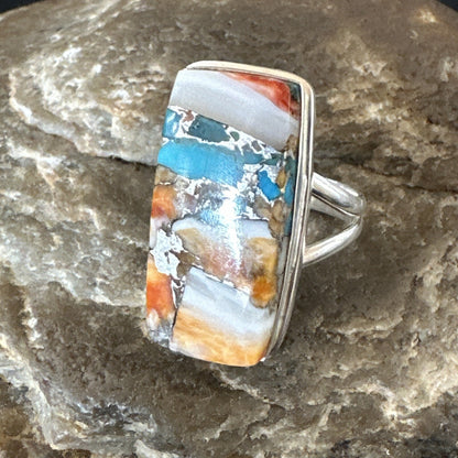 Blue Turquoise Spiny Oyster Navajo Sterling Silver Ring Size 7 18225