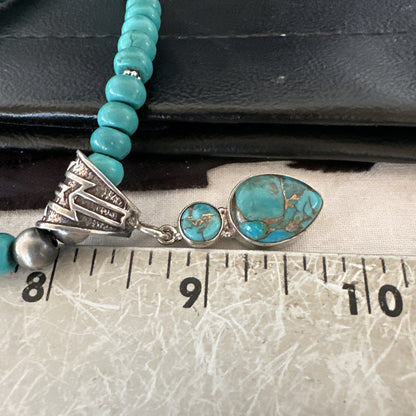 Blue Mohave Turquoise Cluster Pendant Navajo Sterling Silver Necklace 20" 19720
