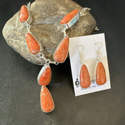 Apple Sponge Coral Lariat Necklace Pendant Earrings 16" | Sterling Silver | Authentic Native American Handmade | 18973