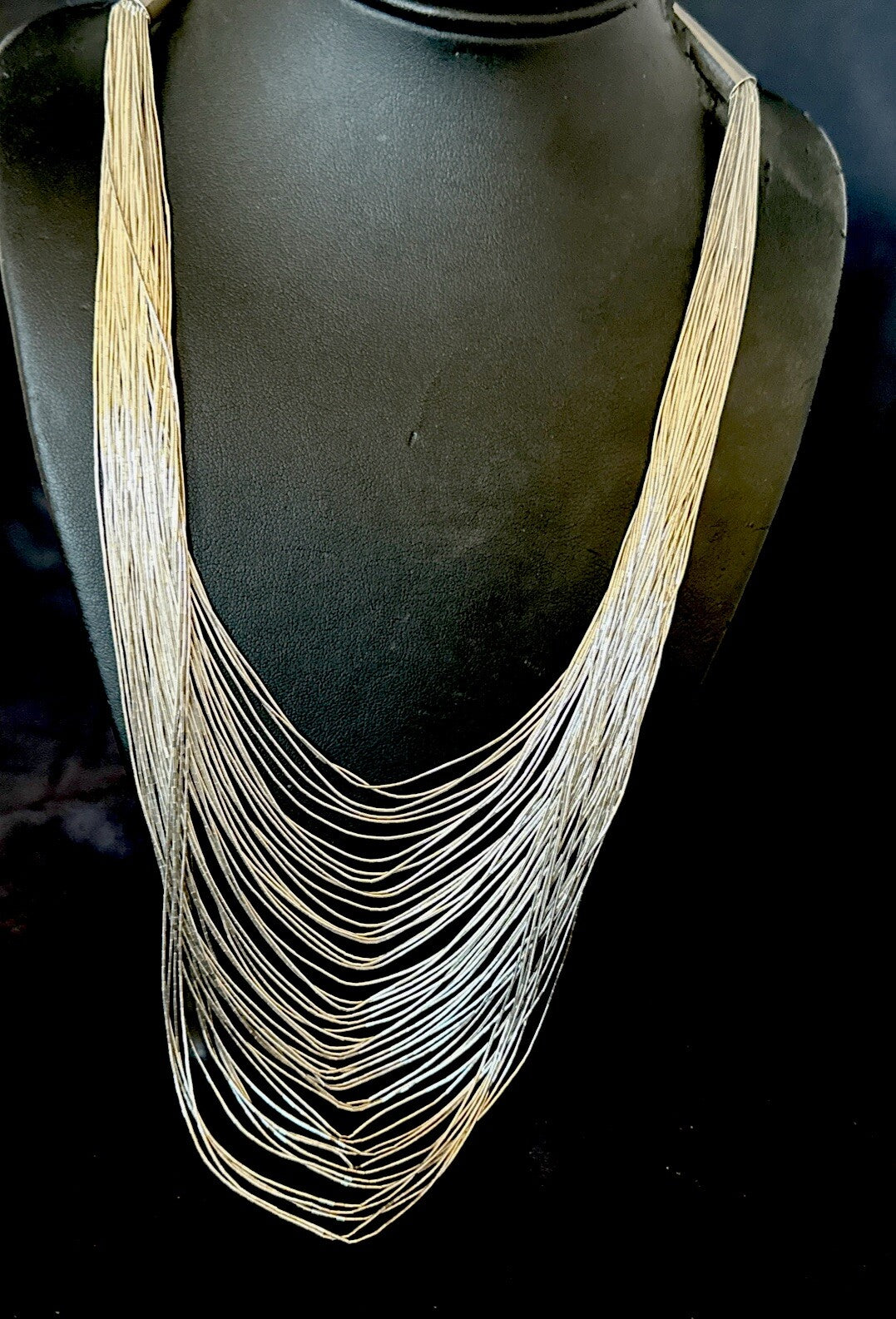 Statement Graduated Bib Heishi Liquid Sterling Silver 49S Necklace 28” 17768