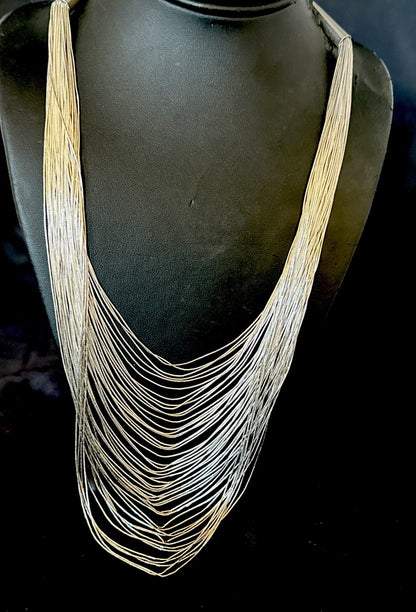 Statement Graduated Bib Heishi Liquid Sterling Silver 49S Necklace 28” 17768