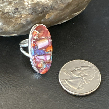 Blue Turquoise Spiny Oyster Southwestern Sterling Silver Ring Size 6 18536