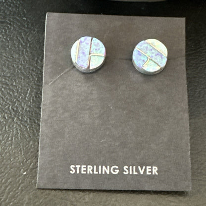 Multicolor Opal Navajo Handmade Sterling Silver Inlay Post Earrings 18719