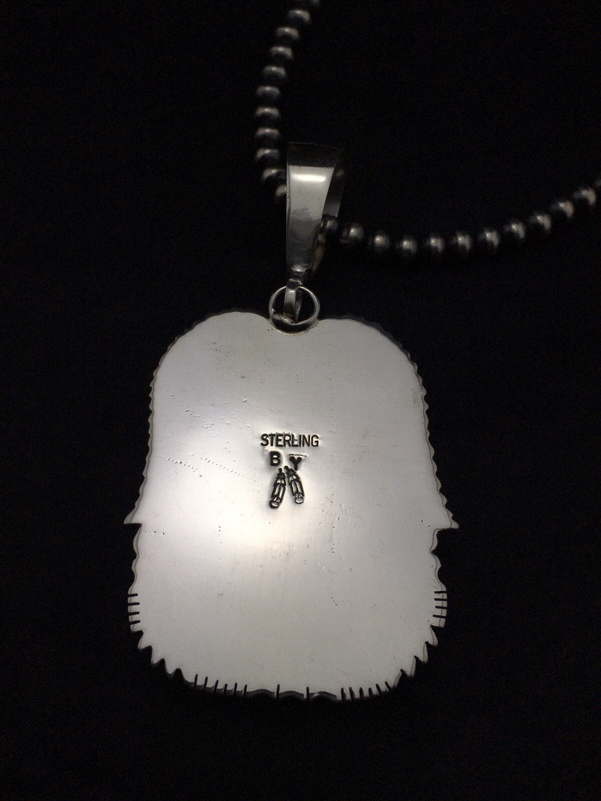 White Buffalo Turquoise Pendant Navajo Sterling Silver Beads Necklace 04529