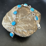 Blue Kingman Turquoise Navajo Link Bracelet 7" | Sterling Silver | Authentic Native American Handmade | 18299