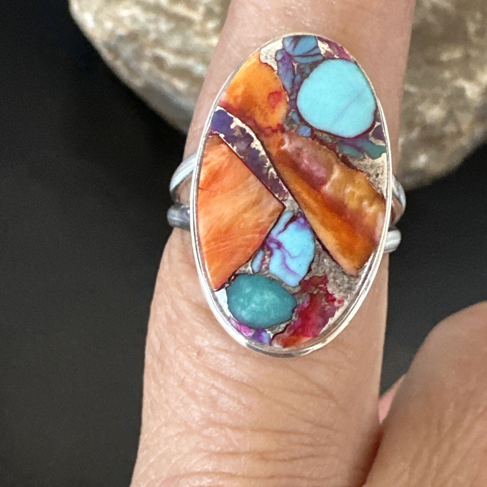 Turquoise Spiny Oyster Navajo Sterling Silver Ring Size 8 18213