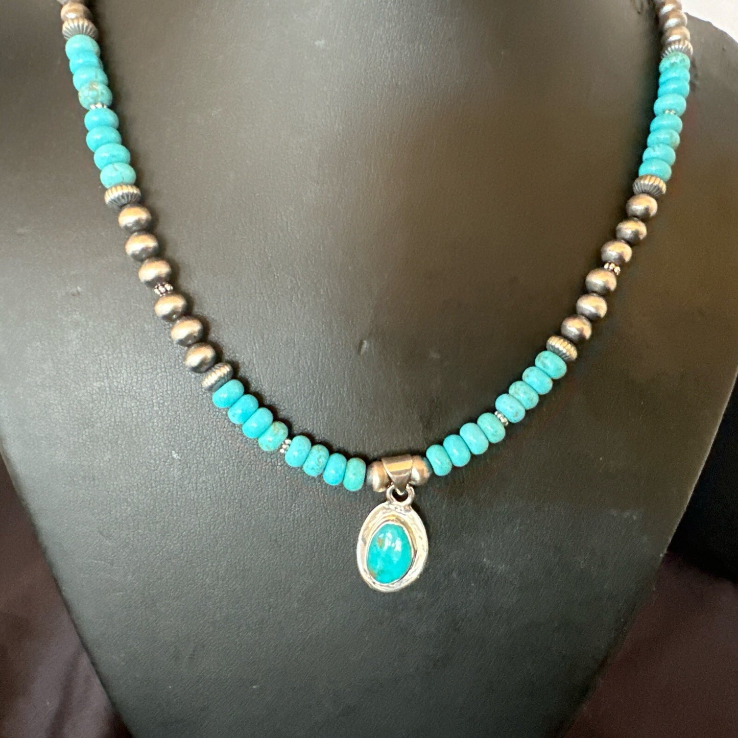 WoMens Blue Kingman Turquoise Pendant Navajo Sterling Silver Necklace 21" 17931