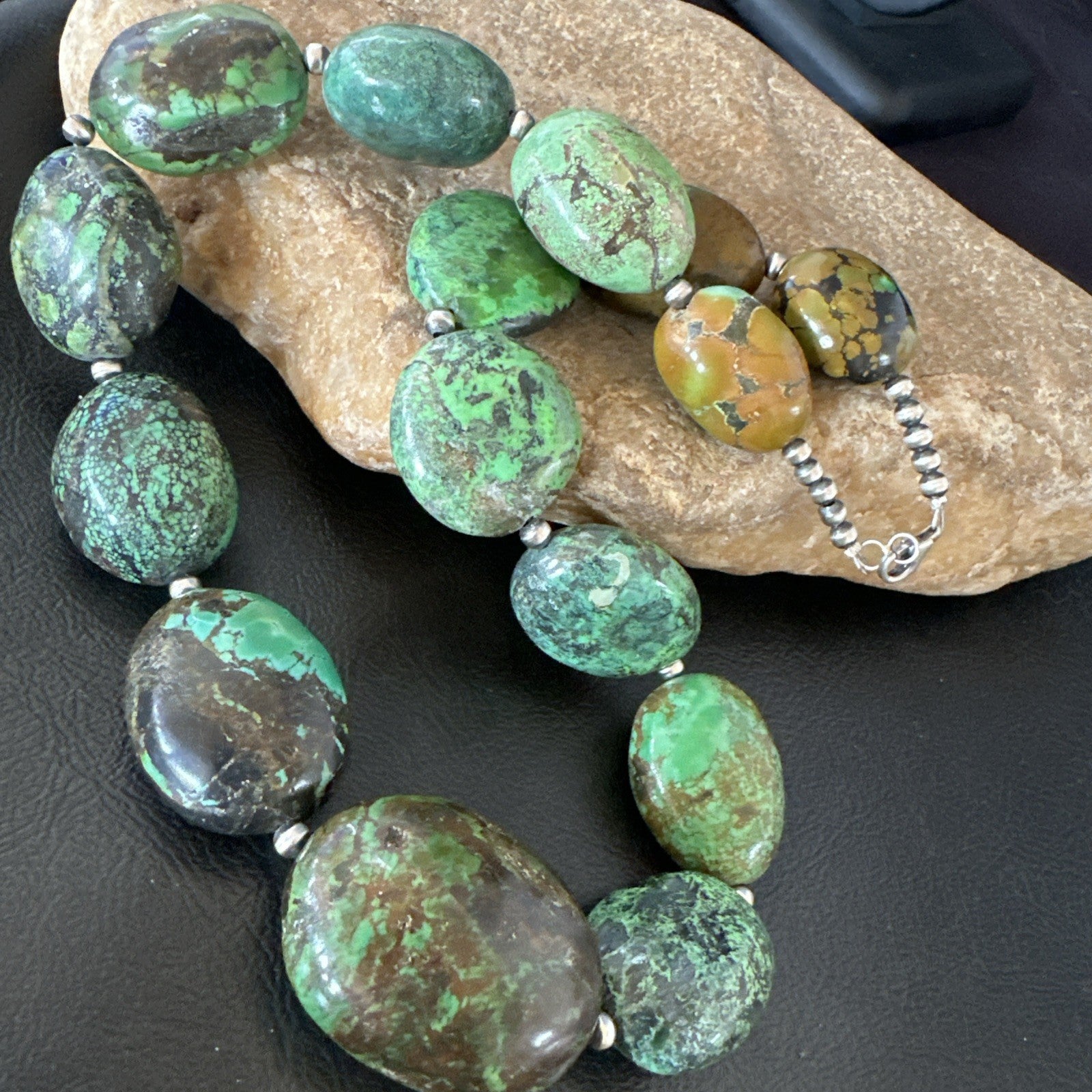 Blue Green Turquoise Chunky Navajo Sterling Silver Necklace 21” 19256