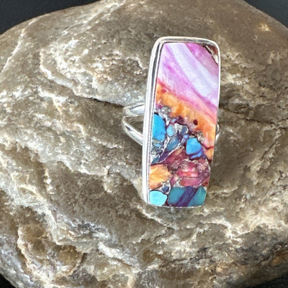 Blue Turquoise Spiny Oyster Navajo Sterling Silver Ring Size 7 18223
