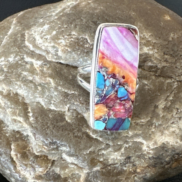 Blue Turquoise Spiny Oyster Navajo Ring Size 7 | Sterling Silver | Authentic Native American Handmade | 18223