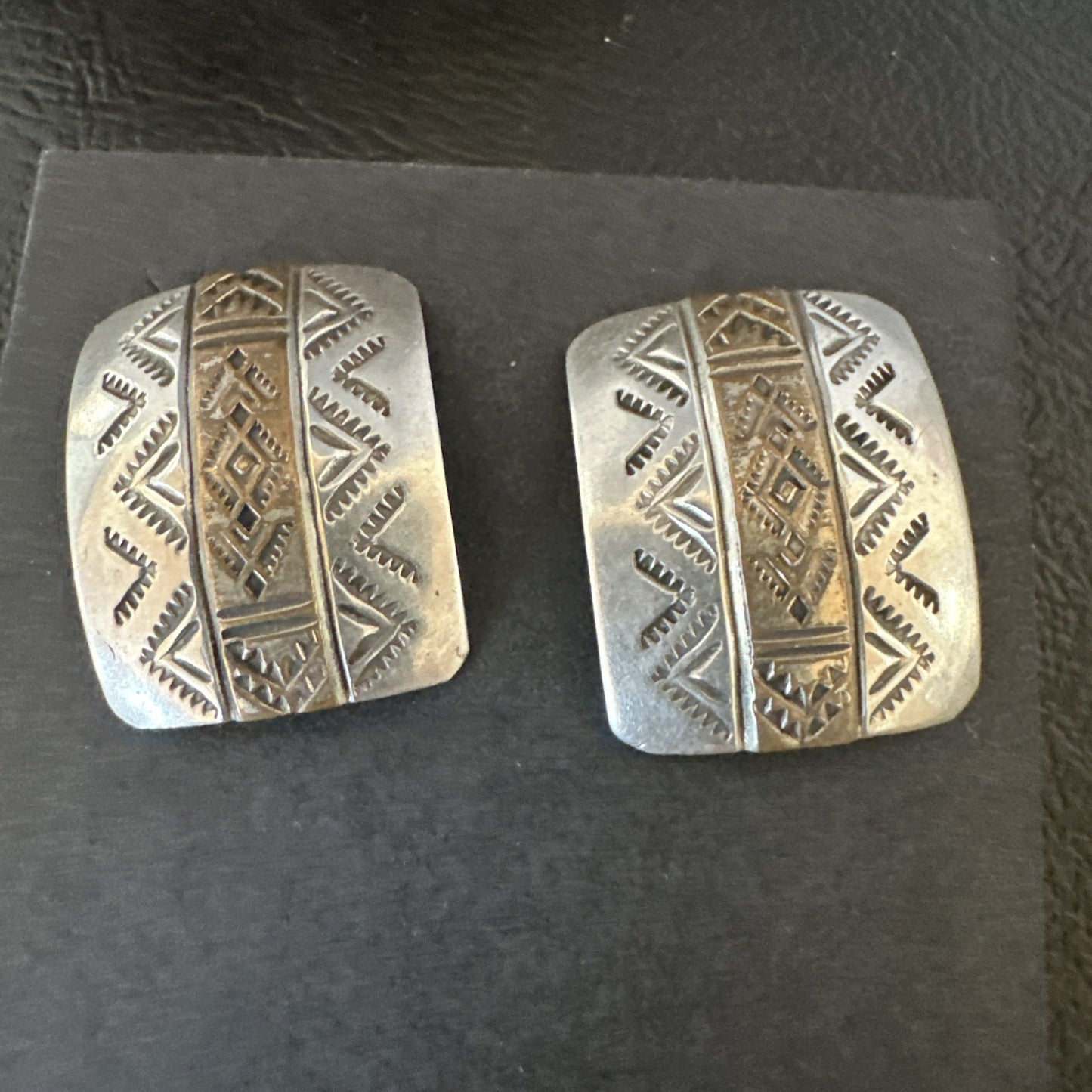 Old Pawn Navajo Stamped  12K Gold Sterling Silver Native American Earrings 19090