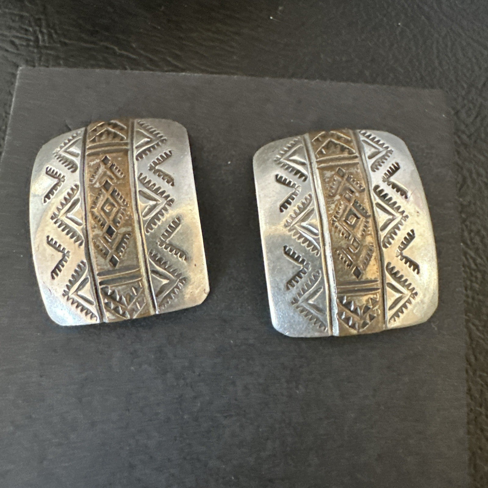 Old Pawn Navajo Stamped  12K Gold Sterling Silver Native American Earrings 19090