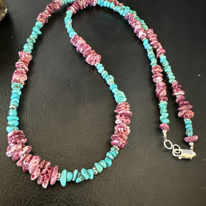 Mens  Spiny Blue Turquoise Navajo Sterling Silver Necklace 24” 18161