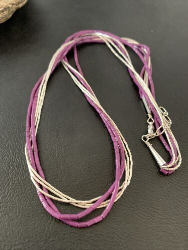 Sugilite Tube Beads Heishi Necklace | 5-Strand Liquid Sterling Silver | 2180