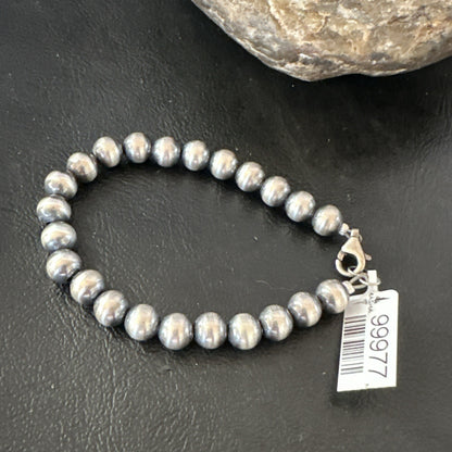 Native American Navajo 7mm Beads 8” Sterling Silver Bracelet 99978