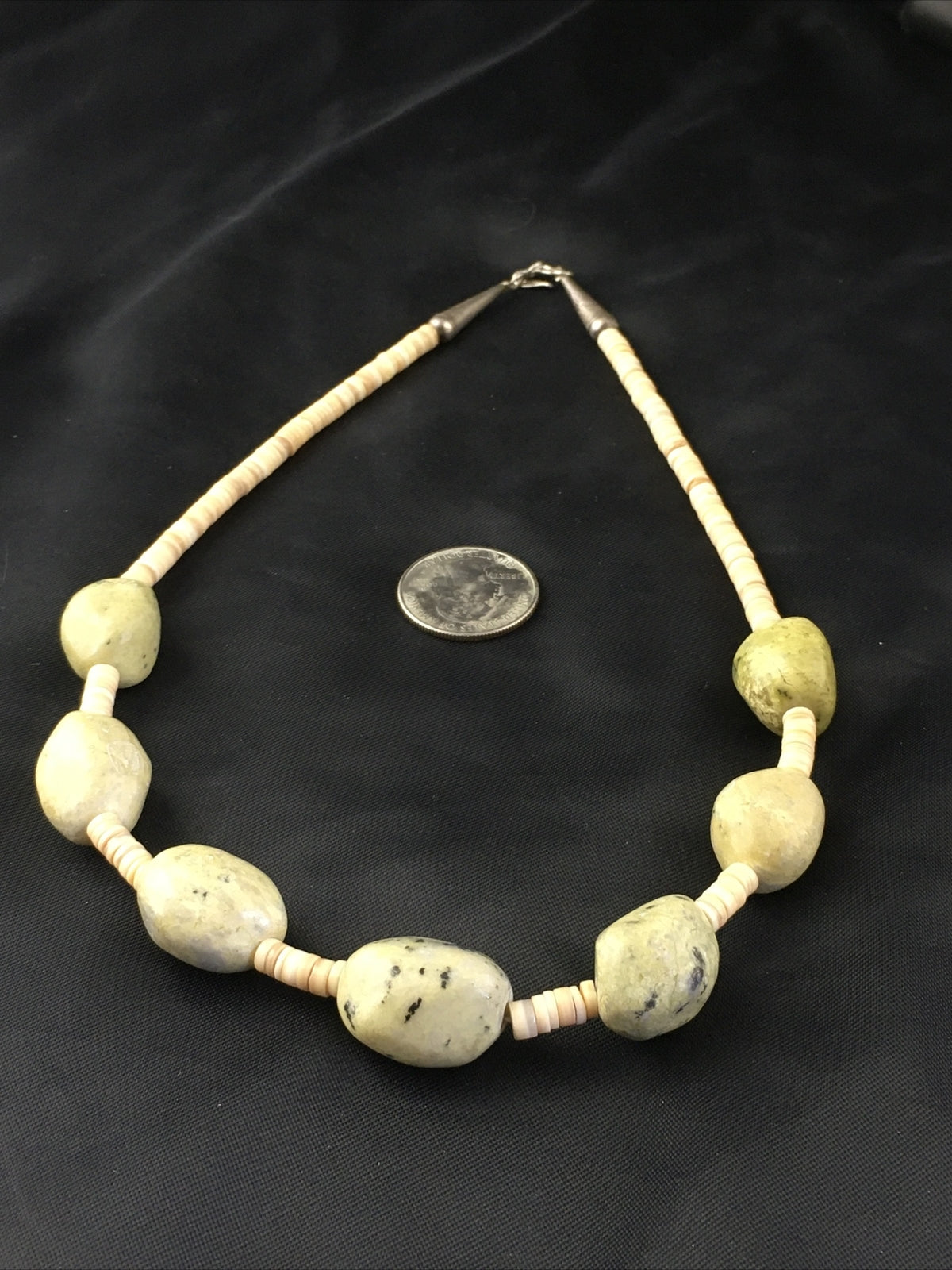 Chunky er Navajo Sterling Silver Jasper Shell Beads Necklace 17" 10247