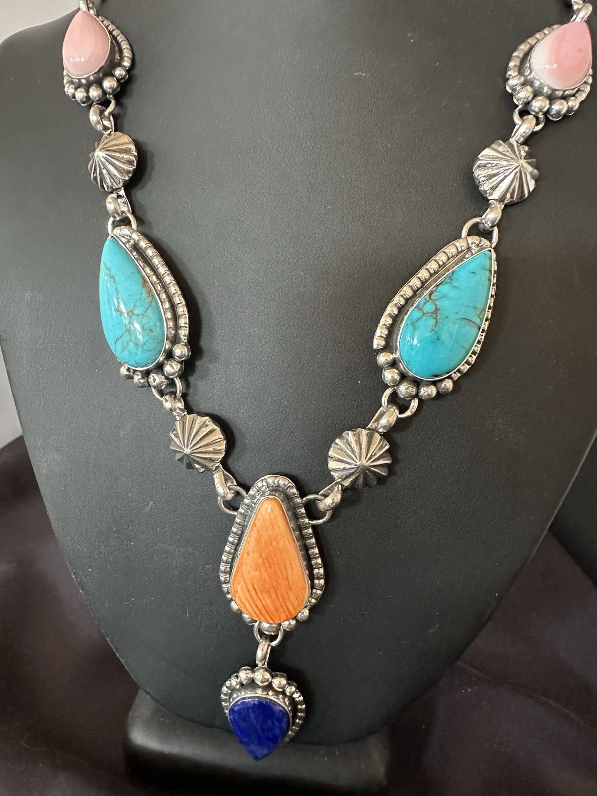 Multicolor Spiny Lapis Pendant Navajo Sterling Silver Lariat Necklace 28" 19439