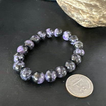 Purple Stone 10mm Stretch Bead Bracelet Navajo Sterling Silver 15239