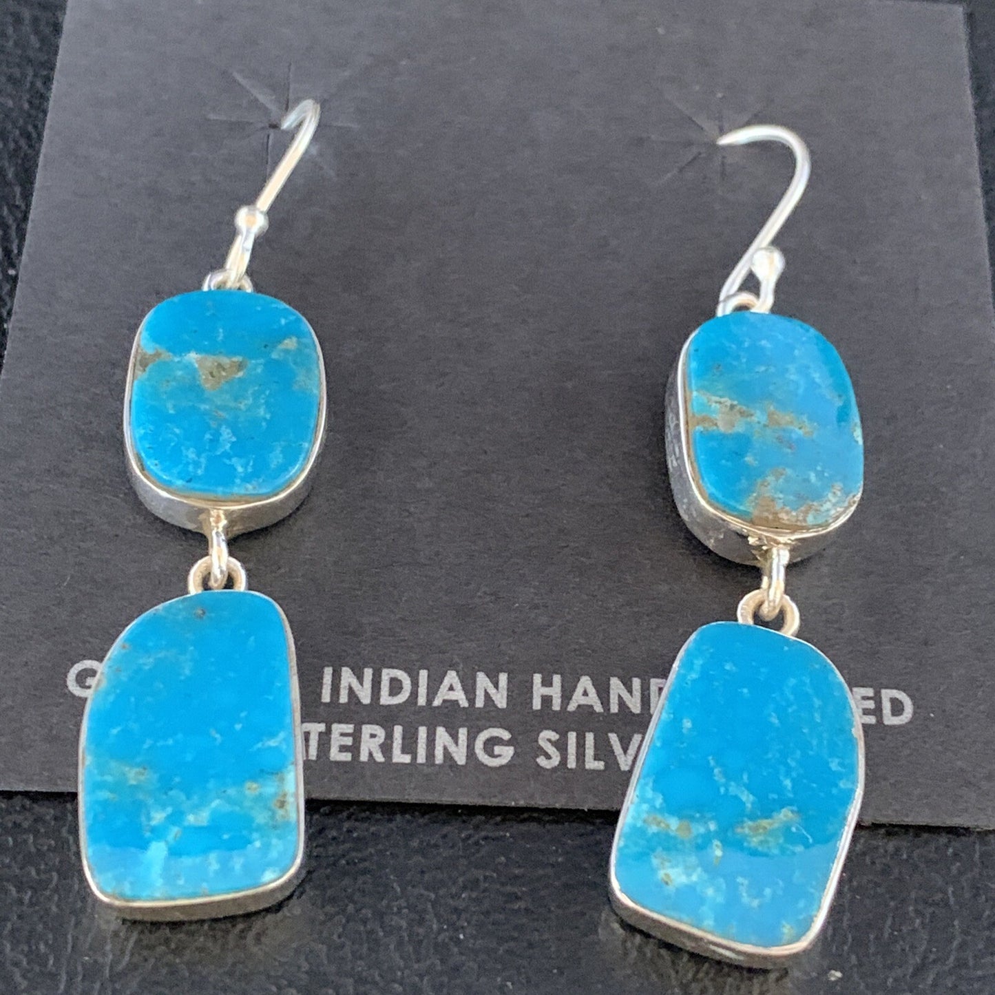 Kingman Turquoise Handmade Navajo Sterling Silver Dangle Earrings 1.5" 14010