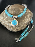 Men's Blue Kingman Turquoise Pendant Navajo Necklace 21" | Sterling Silver | Authentic Native American Handmade | 17901