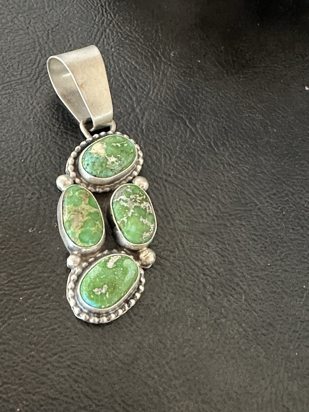 Green Sonoran Gold Turquoise Navajo Sterling Silver 925 Cluster Pendant 19400