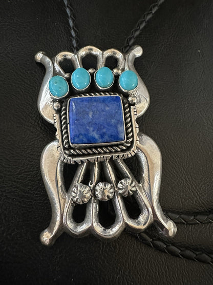 Mens Tufa Blue Lapis Lazuli Turquoise Navajo Sterling Silver Bolo Tie 3” 19472