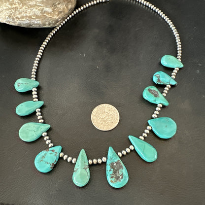 Blue Turquoise Navajo Pearls Sterling Silver  20" Necklace 19509