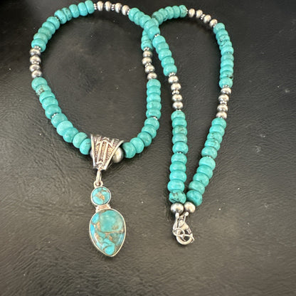 Blue Mohave Turquoise Cluster Pendant Navajo Sterling Silver Necklace 20" 19720