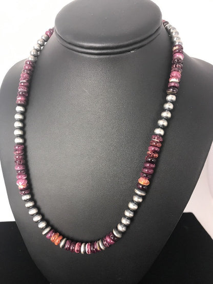 Navajo Sterling Silver Beads Purple Spiny Oyster 8 mm Bead Necklace 99507