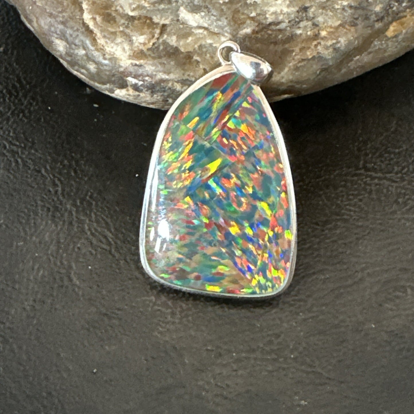 Mens Womens Multicolor Gilson Opal Navajo Sterling Silver Inlay Pendant 18611