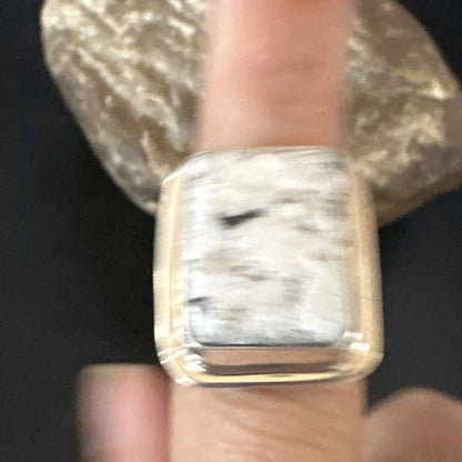 Navajo Sterling Silver White Buffalo Turquoise Ring Size 8.5 19307