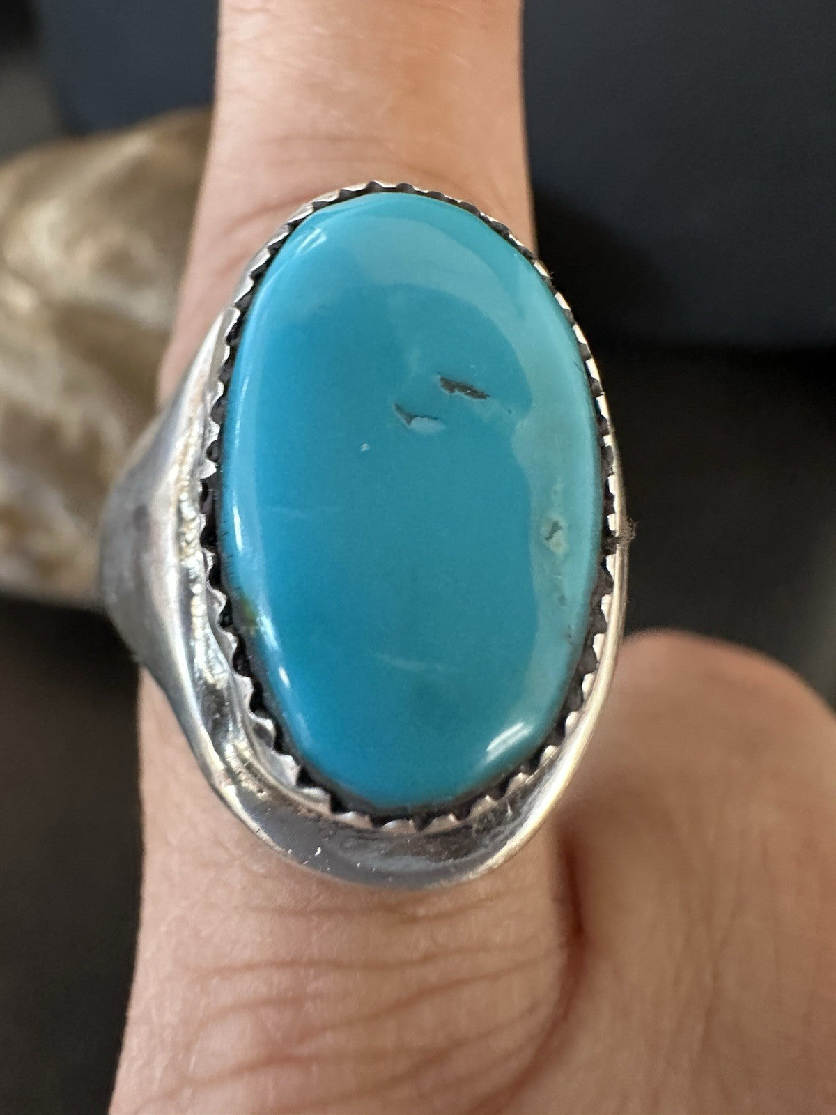Blue Kingman Turquoise Navajo Sterling Silver Ring Size 10 19406